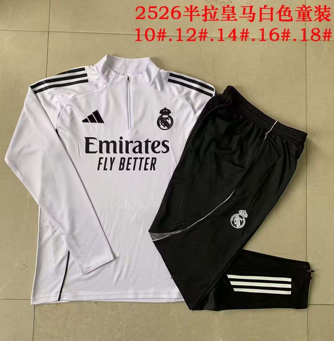 Kids Real Madrid 25/26 Tracksuit - White/Black